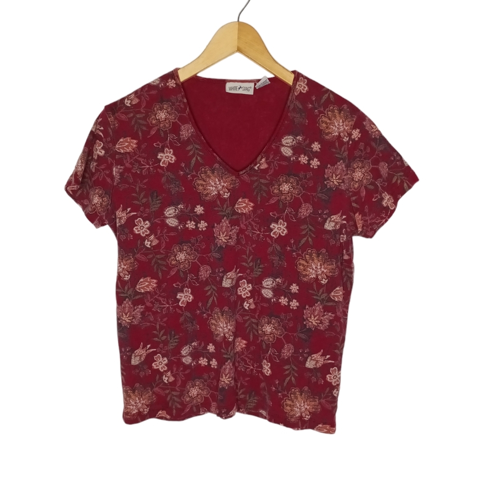 White Stag Vintage Floral, Short Sleeve, V-neck Tee